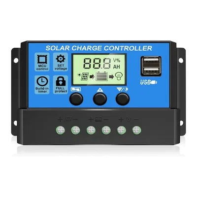 Solar Charge Controller solar Panle Control 12V/24V PWM 10A 30A 60A 100A with Adjustable LCD Display Timer Setting