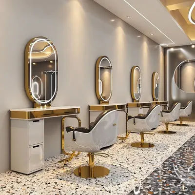 Hot Selling Gold Salon Mirror Station Styling Mirror with Storage for Hair Salon Furniture Barber Station Mirror Light