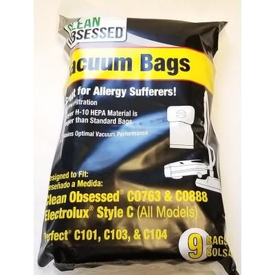 Perfect C101/C103, Clean Obsessed CO763, Electrolux Type C Replacement HEPA Bags, 9 Pack