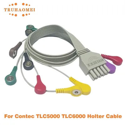 Holter Cable 10 Leads ECG Cable For Contec TLC5000 TLC6000 AHA or IEC Snap 4.0 12 Channel Holter Recorder Monitoring System