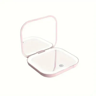 PINK Small Mini Gift Vanity Table Folding Led Lights Portable Hand Held Compact Pocket Makeup Mirror 2X magnifying Cosmetic