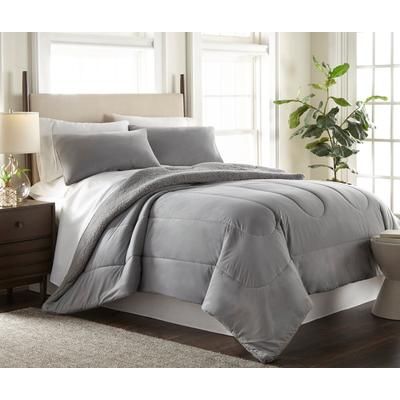 Reversible Micro Flannel® Sherpa 3-Pc. Comforter Set by BrylaneHome in Greystone (Size KING)