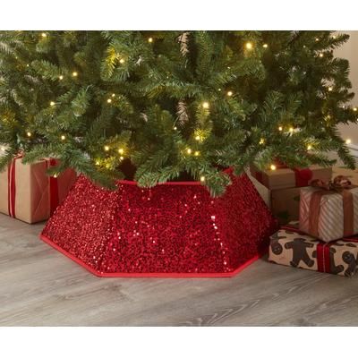 28" Foldable Hexagon Sequin Tree Collar by BrylaneHome in Red