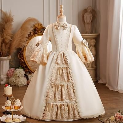 Rococò Steampunk Elegante Maxi Costume da festa Accessori Manica a Campana Principessa Fiocco Retrò Abito da ballo Punteggiato Costume Ragazze Reale Natale Halloween Carnevale Mascherata Ricevimento
