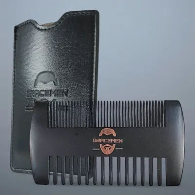 Gracemen Black Color Wood Double Sides Beard Comb Pocket Sized Travel Portable Anti-Static Wood Hair Comb with PU Leather Sleeve
