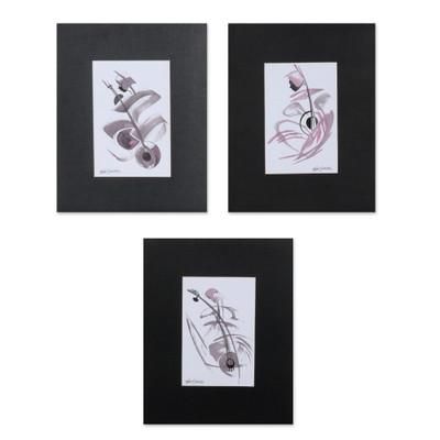 'Music-Themed Abstract Mixed Media Paintings (Triptych)'
