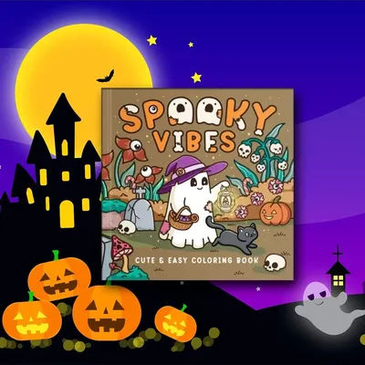Halloween Gift Spooky Vibes Coloring Book, Cute Creepy Characters and Hygge Scenes Coloring Book, Easy and Cozy Designs