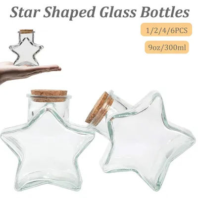 Star Shaped Glass Bottle 300ml Transparent Glass Storage Jars With Cork Stoppers for DIY Art Crafts Decoration Party Supplies