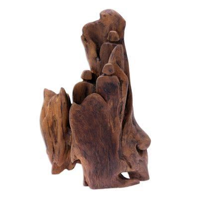 Friends of Nature,'Hand Carved Driftwood Sculpture of Three Friends'