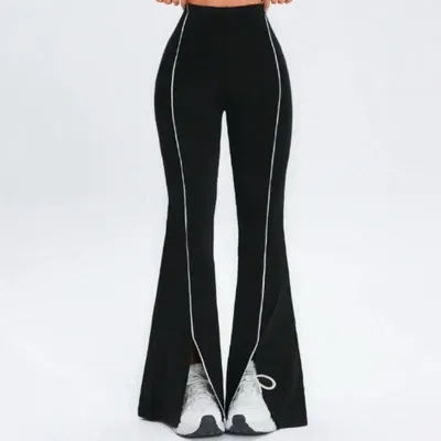 Pantalon évasé simple pour femmes, slim, fendu, haute élasticité, levage des hanches, taille haute, course à pied, fitness, yoga