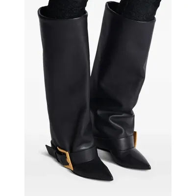2025Ladies automne et hiver boucle de ceinture pointu mince à talons hauts genou bottes hautes pour femmes mode fête taille 34-45 bottes moyennes