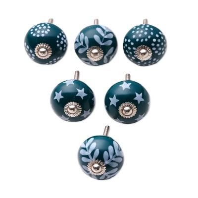 Teal Ideas,'Set of Six Handcrafted Whimsical Teal and Blue Ceramic Knobs'
