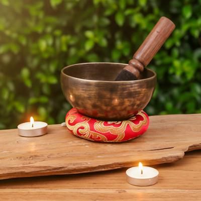 'Antique 3-Piece Brass Alloy Singing Bowl Set with Mallet'
