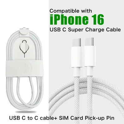 Câble USB C à USB C pour iPhone 16 15 Pro Max Plus data line PD 60W Type C to Type C Braided Cable pour iPad AirPods Samsung Xiaomi google MacBook Air Fast Charging cord wire SIM card pin