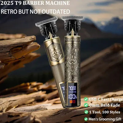 T9 Vintage Hair Trimmer USB Fast Charging Hair Cutting Machine Electric Hair Clipper Portable Shaver Barber Professional Barber