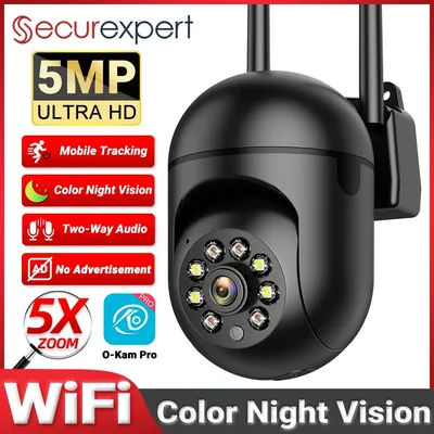5MP Ultra HD Outdoor PTZ WiFi Security Camera | Auto Human Tracking | Color Night Vision | 2-Way Audio | 5X Zoom | O-Kam Pro APP