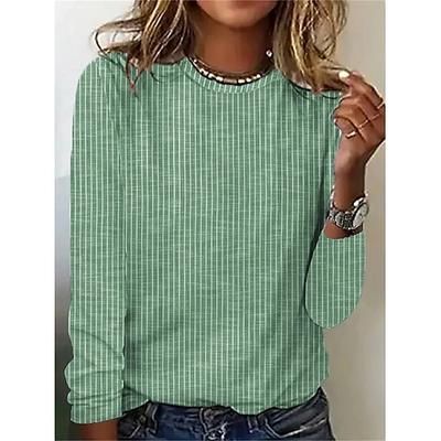 Per donna Maglietta Stampato Grafico Geometrico A righe Vintage Elegante Classico Manica Lunga Girocollo Top Regolari Quotidiano Blu Rosa Verde Primavera Autunno Inverno
