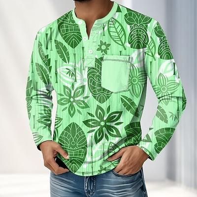 Per uomo Stampa 3D Piante Maglia Henley Maglietta Manica Lunga Retrò Vintage Casual Casuale Primavera Autunno Tutte le stagioni Blu Verde Kaki Henley Maglietta Henley