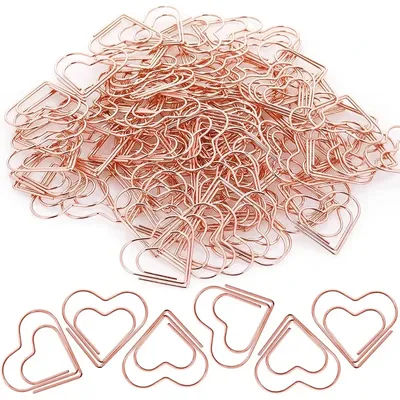 50 Mini Heart-Shaped Metal Paperclips/Set - Mini Rose Gold Heart Bookmark Clips, Perfect For Notebook Decorations And Stationery
