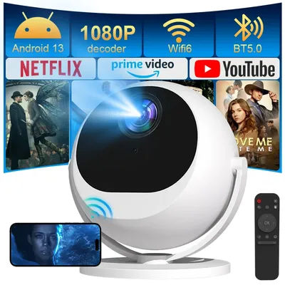 New Hd Spherical Smart Projector with Wifi & Bt6.0 Auto Vertical Keystone 360 ° Rotation Portable Cinema Projector for Home Outdoor