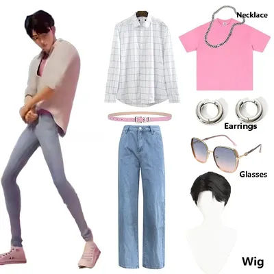 Sajaboys Jinu Cosplay Costume Man Party Wigs Anime Movie Role Play Sunglasses Stage Dress Up Necklace and Earrings