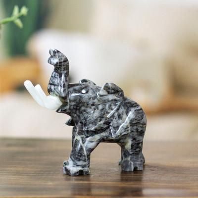 'Elephant Marble Sculpture in Grey Hue Hand-Carved in Mexico'