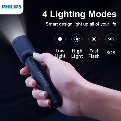 Philips-Lampe de poche aste USB, lampe de bain portable, ultra lumineuse, longue portée, lampes de poche LED extérieures, 2 pièces