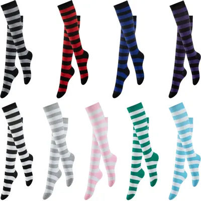 RMSWEETYIL chaussettes hautes rayées pour femmes Kawaii mignon Sexy Lolita Goth genou haut Long haut Tube Sport tricot bottes chaussettes