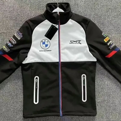 Water-resistant BMW outdoor autumn and winter cycling windproof soft shell jacket, racing fleece warm jacket with embroidery