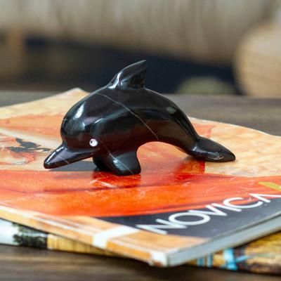 'Handcrafted Dolphin-Shaped Dark-Palette Marble Figurine'