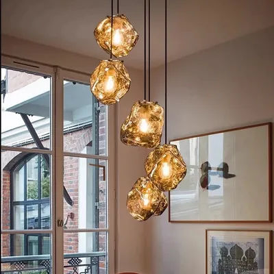 Minimalist And Retro Glass Bedroom Bedside Chandelier ice Cube Stone Long Line Chandelier Dining Room Bar Counter Ambient Light