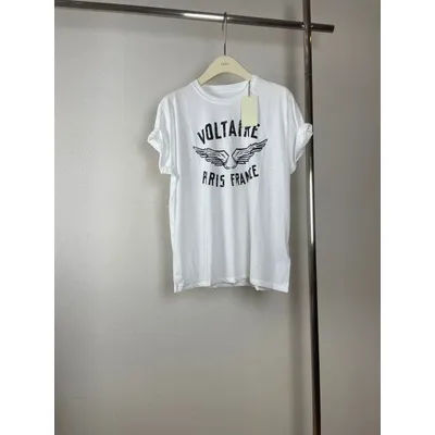 Zv European Single Wing Letter Print Draped ort Sve T-irt Linen Blend Light Weight Slimming Casual round Ne Top