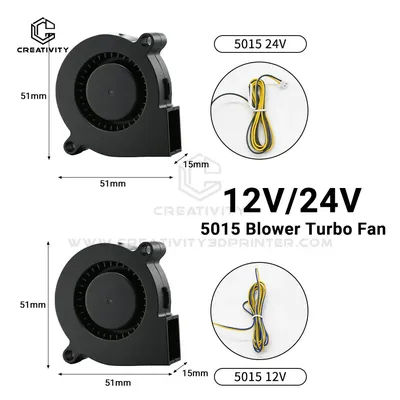 1PC 5015 Blower Turbo Cooling Fan Brushless DC 12V 24V 3D Printer Fan With 2Pin Wire Cooler 100cm/120cm Wire for J-head Fan