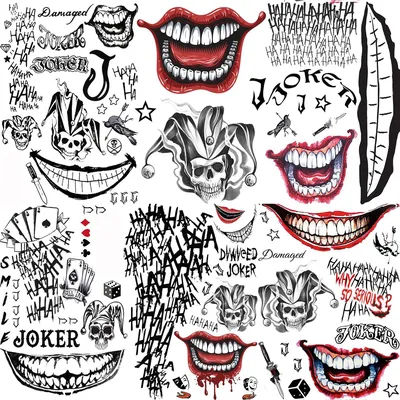 6 Sheets Bloody Mouth Joker Temporary Tattoos For Men Women Halloween Costume Fake Tattoo Sticker Long Lasting Realistic Evil
