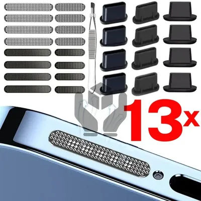 Filet autocollant Anti-poussière pour téléphone portable, 13 pièces, prise de chargement, trou de haut-parleur, maille métallique Anti-poussière, couvercle Anti-poussière pour iPhone 16 Samsung