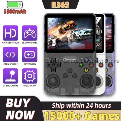 Open Source R36S Retro Handheld Game Console 3.5 Inch IPS Screen RK3326 Chip 15000+Games 64/128GB Portable Pocket Video Player