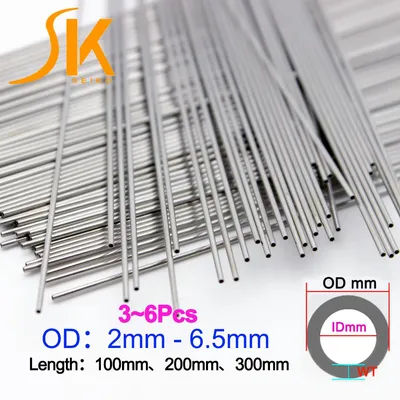 3~6pc 304 stainless steel tube round capillary 100mm 200mm 250mm long seamless straight tube 2x1mm/3x2mm/4x3mm/5x4mm/5x3mm/6x4mm