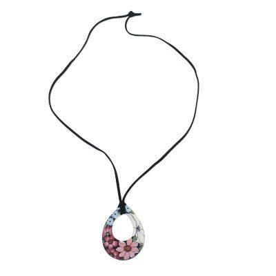 Lovely Day,'Adjustable Floral Bloom Teardrop Ceramic Pendant Necklace'