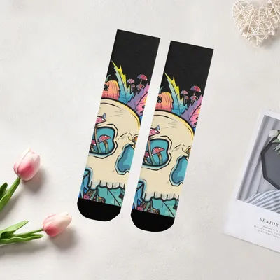 Mysterious Dark Fantasy Skull Mid-Calf Socks Mushroom Plant Art Pattern Print Trendy Street Style Unisex Daily Outfit Socks