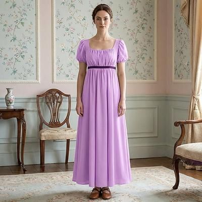 Retrò Vintage Medievale Rinascimento Lunghezza alla caviglia Vestito Abito da Ballo Abito ispirato alla Reggenza Maniche corte Principessa Gentildonna Tinta unica Collo quadrato Costume Per donna