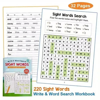 Learning Book: 220 Sight Words - Write & Word Search Workbook for Early Childhood Education - Learn to Write Sight Words