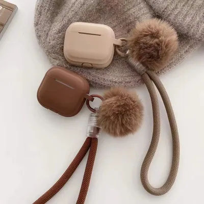 Housse pour Apple AirPods4 AirPods3 AirPods 2 1 étui pour écouteurs pour AirPods Pro3 2025 nouveau Pro 2 housse de protection avec pompon marron
