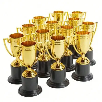 6pcs Back toschool Mini Gold Plated Plastic Trophies, First Day ofSchool Elegant Golden Plastic Trophy Set