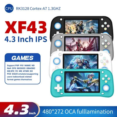 Hot Open Source XF43 Retro Handheld Game Console 4.3" IPS Screen Linux System RK3128 Chip 20000+ Portable Pocket Video Player