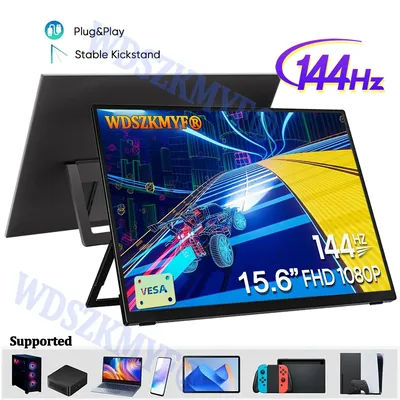 144Hz 60Hz 15.6" Ultra thin Portable Monitor 1080P HDR Low Blue Light For XBox PS4 / 5 Switch Cell Phone PC Loptop Extension