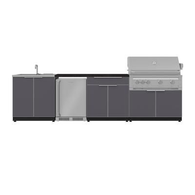 NewAge Outdoor Kitchens Aluminum 6-Piece Cabinet Set with Sink, Bar, Grill Cabinet, Platinum Grill, Countertop and Fridge
