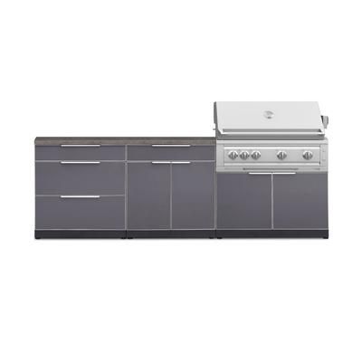 NewAge Outdoor Kitchens Aluminum 5-Piece Cabinet Set With 3 Drawer, Bar, Grill Cabinet, Platinum Grill and Countertop
