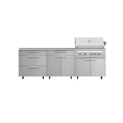 NewAge Outdoor Kitchens Stainless Steel 5-Piece Cabinet Set with Casters and 3 Drawer, Bar, Grill Cabinet, Platinum Grill, Countertop