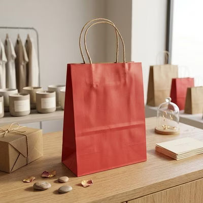 Red Paper Merchandise Handle Bags 7 1/16" x 3 9/16" x 9 1/16" 50 Pack GMB4R