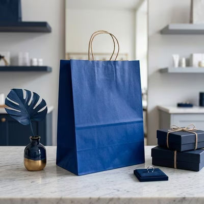 Blue Paper Merchandise Handle Bags 10 5/8" x 5 1/2" x 13" 50 Pack GMB6BL